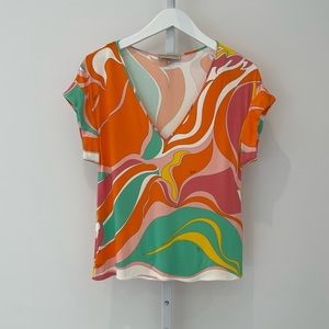 EMILIO PUCCI ORANGE MULTI FLORAL STYLE 9HJM07 TOP SIZE IT 42 / US 8